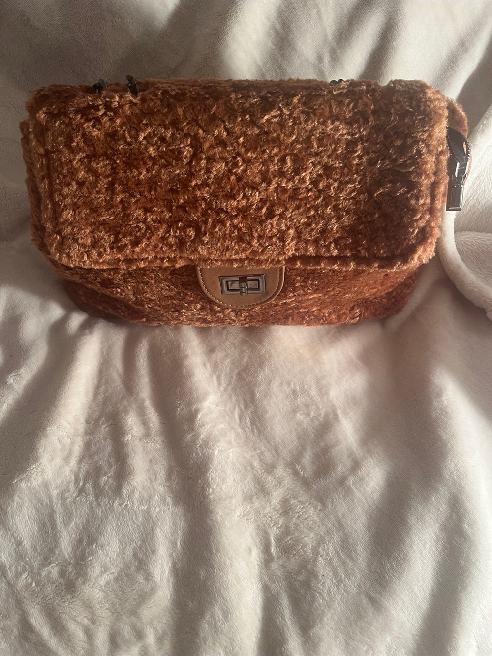 3AM Forever Cozy Faux-Shearling Crossbody Bag in Chestnut Brown New Without Tags